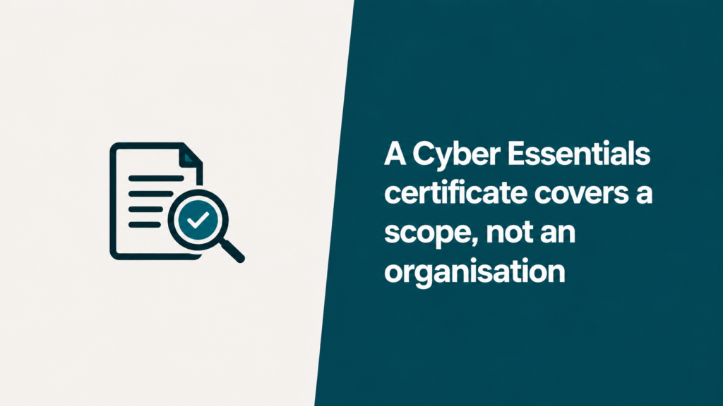 A Cyber Essentials certificate covers a scope, not an organisation